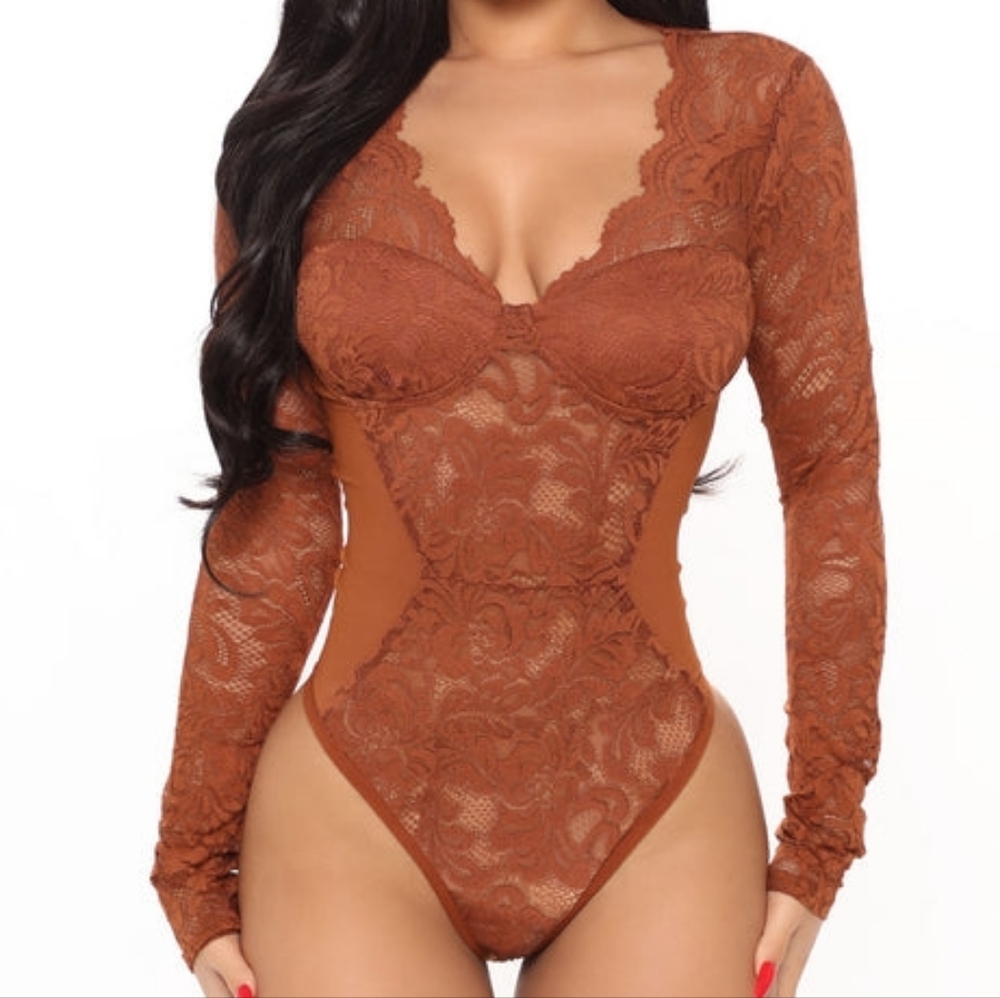Fashion Nova Chocolate Lace Bodysuit